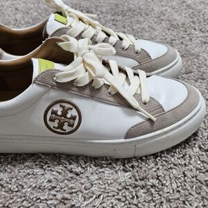 Tory Burch White and Tan Sneakers